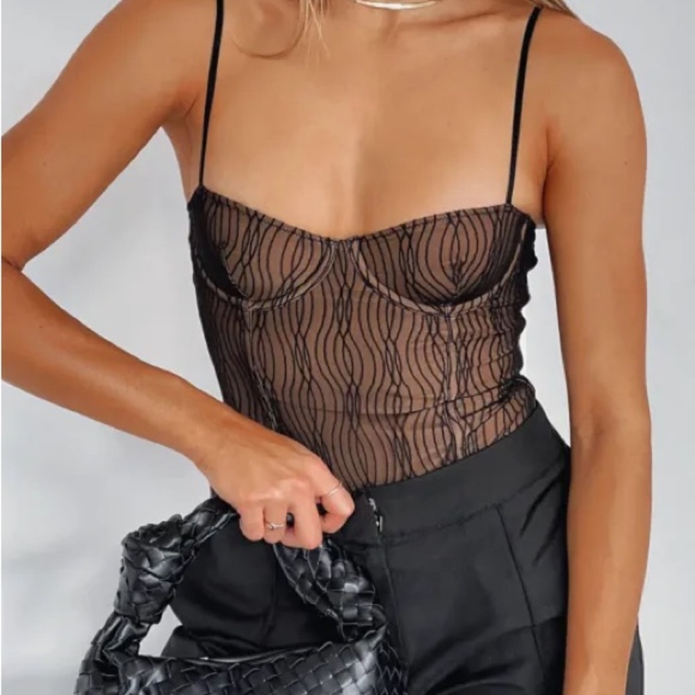 White Fox Boutique Black Sheer Bodysuit
